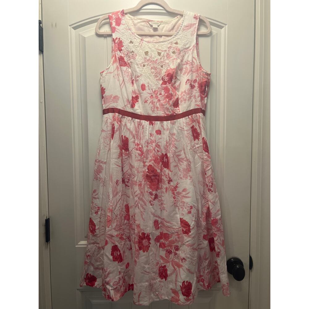 Monsoon Women’s Cottagecore Floral Embroidered Fit & Flare Dress Size 10 Pink